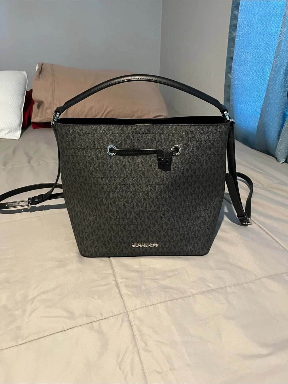 Michael Kors Black MK Logo Bucket Tote